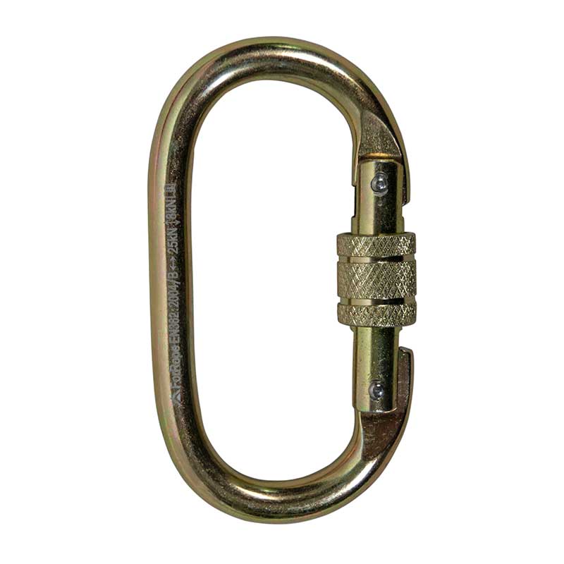 Mosquetão aço oval trava rosca 24KN amarelo zinco